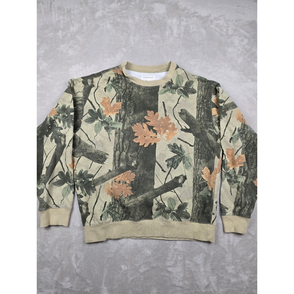 Aeropostale Sweatshirt Mens Medium Green Real Tree Camo Fleece Crewneck Pullover